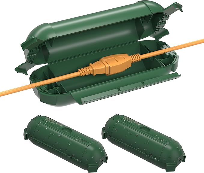 BN-LINK 7 Day Heavy Duty Outdoor Digital Stake Timer, 6 Outlets, Weatherproof, 2X Outdoor Extension Cord Safety Cover Waterproof, Fits 12/14/16 AWG Green