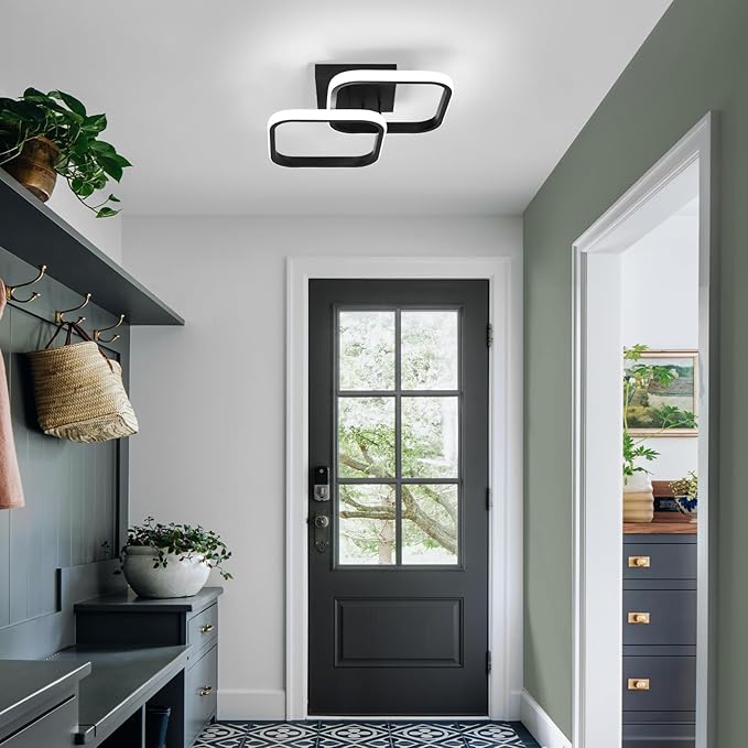 ADISUN LED Modern Ceiling Light, Flush Mount Ceiling Lamp, 22W, 6000K Cool White Light, Close to Ceiling Light Fixtures for Bedroom Kitchen Loft Aisle Hallway Balcony Stair Entryway(Black)
