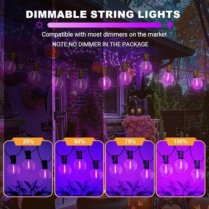 LAMPHOME LED Outdoor String Light, 26Feet Patio Lights with 12+1 Edison Shatterproof Bulbs(1Spare), UL Waterproof Outside Lights connectable Dimmable for Backyard Porch Decor,Purple