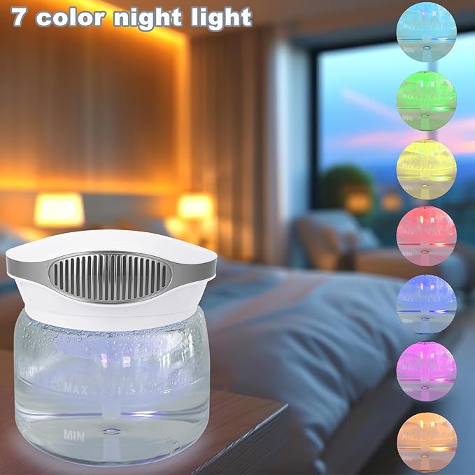 Water Air Purifiers for Home, Variable Speed Air Washer Aroma Diffuser, Quiet Rainbow Air Purifier with Water, Air Washer, Essential Oils Fresher With Night Light for Home, Bedroom, Grey
