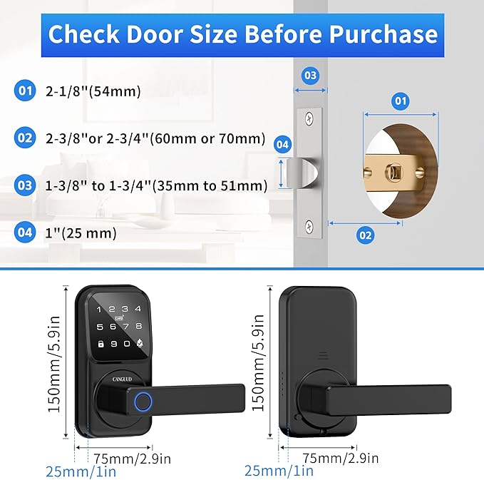 Smart Door Lock with Handle - Keyless Entry Door Lock for Front Door, Touchscreen Keypad Door Knob Lever Lock, Fingerprint Door Handle Lock, Auto Lock, App Control, Easy Installation