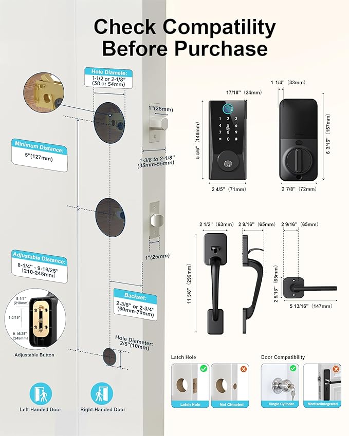 WiFi Smart Lock with Handleset, Built-in WiFi Door Lock, Keyless Entry Deadbolt for Front Door, Fingerprint, App & Remote Control, Compatible with Alexa & Google Assistant, Auto Locking