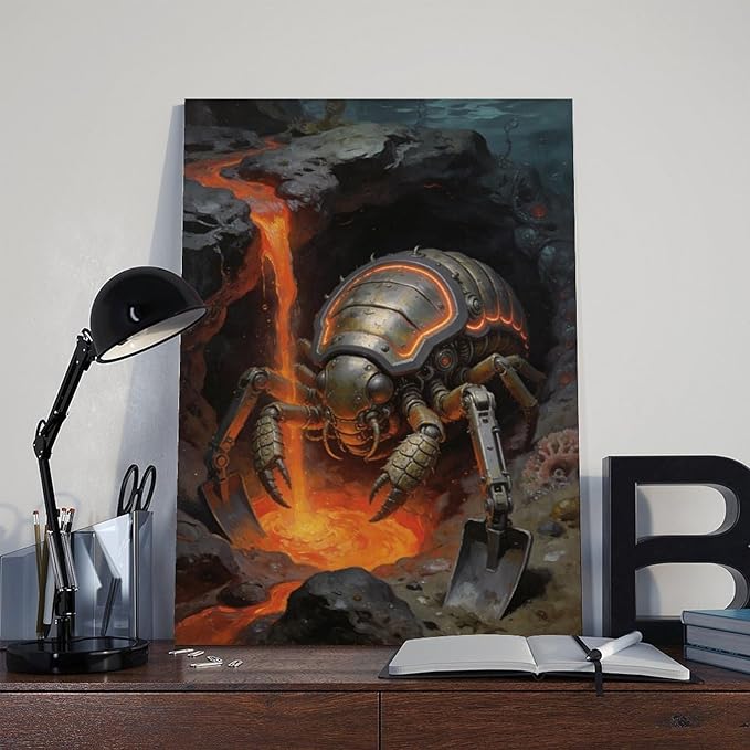 Framed Steampunk Mechanical Trilobite Wall Art - Volcanic Underwater Retro Poster for Garage Apartment Decor 20x30inch(50x75cm)