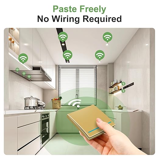 RGBZONE Wireless Light Switch and Receiver Kit, 100FT RF Range Remote Control, No Rewiring, AC85-240V Quick Create or Relocate On/Off Switches for Lamps (Gold)