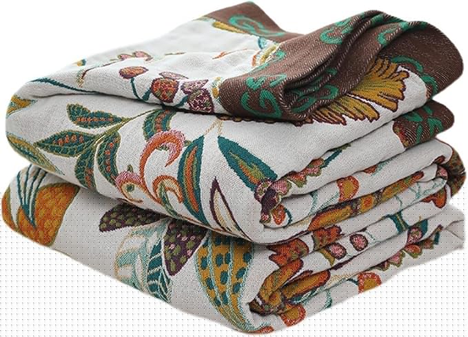 Premium Bed Throws- Boho Throw Blanket 80”x 90”,100% Cotton Ultra Soft Rustic Quilt Summer Blanket Travel Muslin Blanket Home Decor Large Bed Blankets All Season Throws for Women Mom