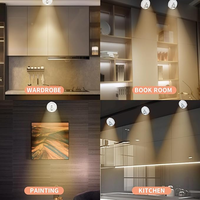 2-Pack LED Spotlight Battery Operated Picture Lights, Puck Lights with 2 Remote, Dimmable Stick Spot Lights with Timmer for Wall Display Painting Dartboard Artwork Accent Closet
