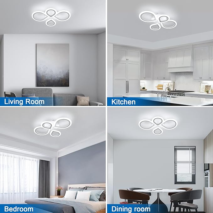 DELIPOP Modern LED Ceiling Light, 6500K Flush Mount Ceiling Light, 4 Rings Ceiling Light Fixture for Living Room Bedroom Kitchen
