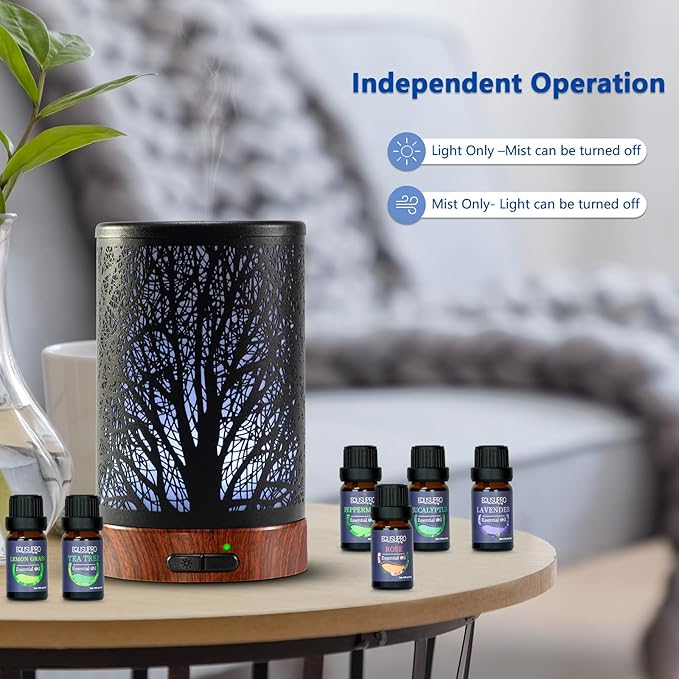Oil Diffuser with Essential Oils Set – Aromatherapy Diffuser 150ml with 6 Essential Oils Set, Diffuser for Essential Oils, Auto Off Protection 7 Colors Night Light Gifts for Mom(Diffuser & Oils Set)
