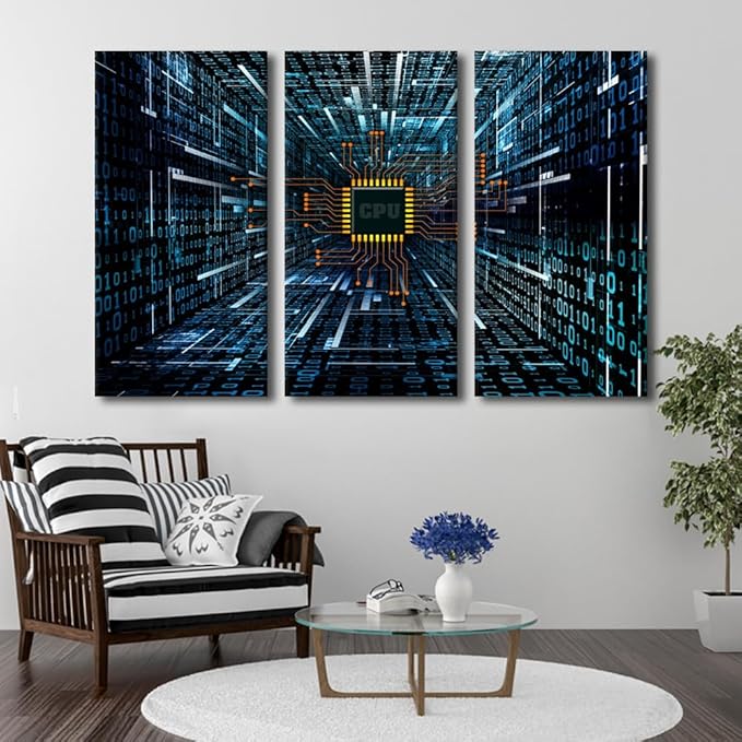 Canvas Art Wall Decor Technology Digital Art Bedroom Wall Art CPU Concept Pictures for Living Room Computer Chip Wall Painting Contemporary Wall Art Stretched and Framed Ready to Hang (40"Wx60"H)
