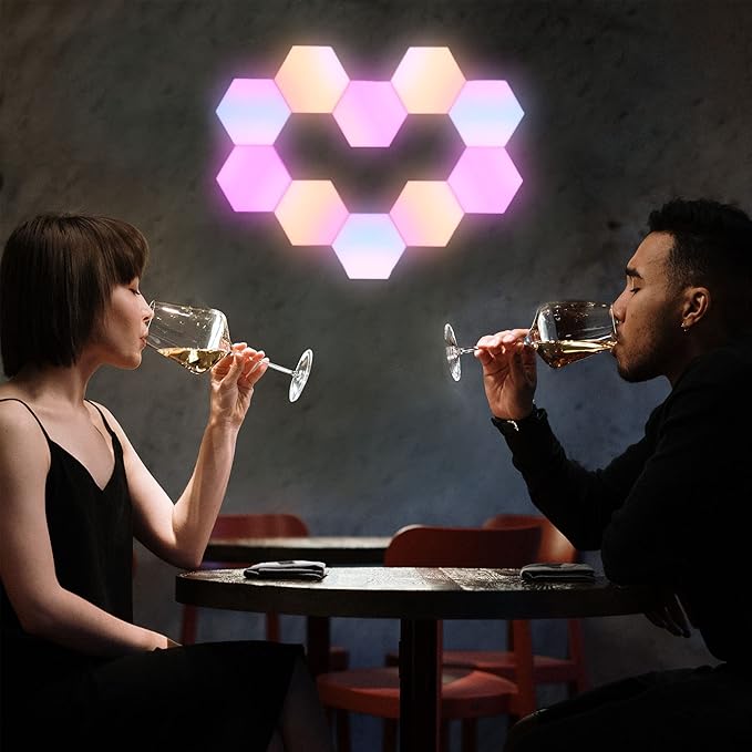 Yescom APP Control Hexagon LED Lights 10 Pack WiFi Wall Hex Light Gaming Room Bedroom Decor Compatible with Alexa Google