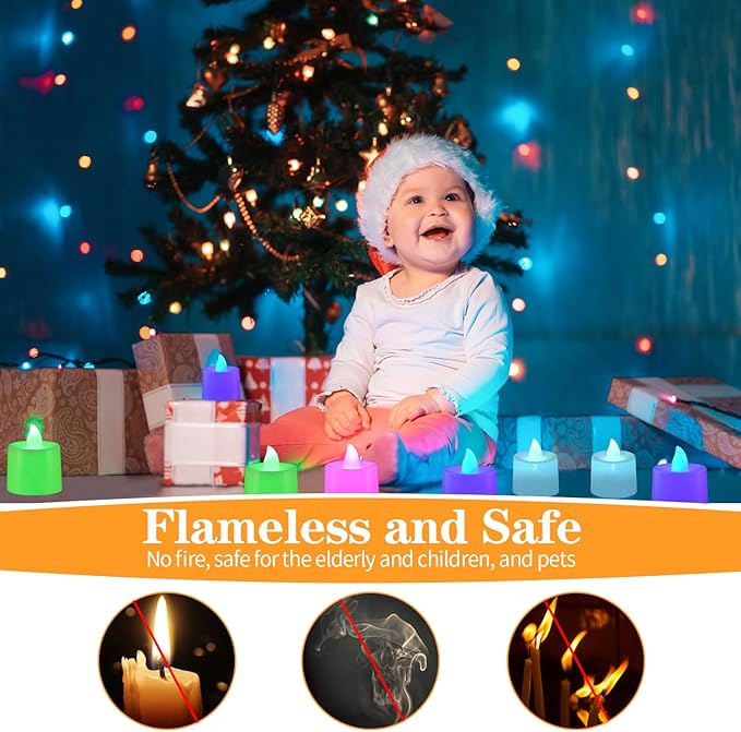 KOABY 25 Pack Flickering Flameless Votive Candles, Last 8H+, Colorful Lights, No Timer