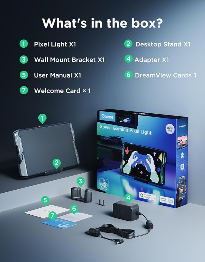 Govee Gaming Pixel Light, RGBIC LED Panel with Real-time Info Display, 150+ Scene Modes & DIY Options, Smart Pixel Lights (Wi-Fi Only), Works with Alexa, Ideal for Game Room Decor, 52x32 Pixels