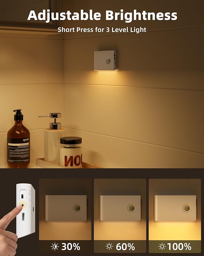 EZVALO Motion Sensor Light Indoor, 1500mAh Rechargeable Stair Lights, Magnetic & Dimmable, 3000K Soft White, Wireless Night Lights for Hallway, Stairway, Bathroom, 4 Pack with Charging Station