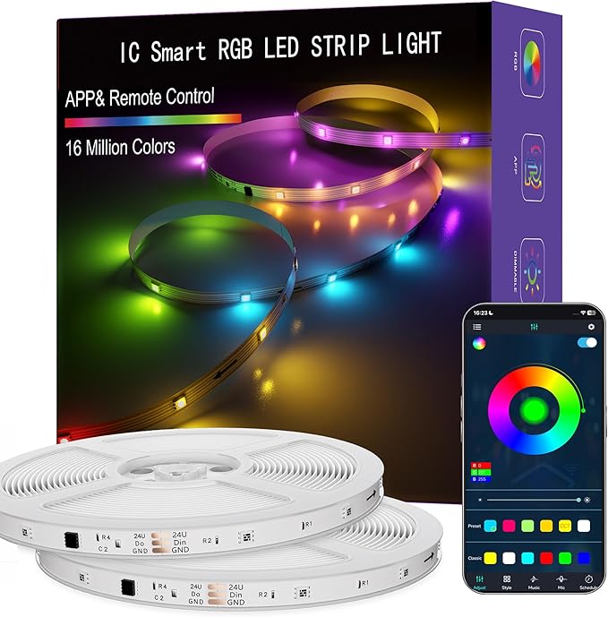 IC Smart RGB LED Strip Lights, 166FT LED Lights for Bedroom, App Control/Remote Control, Music Sync, DIY Design, Rainbow Chasing Effects, Strip Lights for Home, Party Decor
