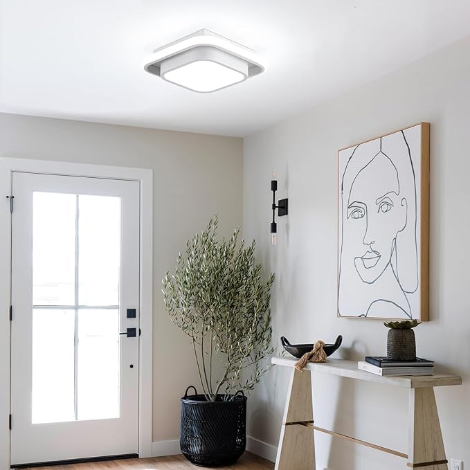 12IN Modern LED Ceiling Light Fixtures, Cool Light Square 6000K Hallway Lights White Close to Ceiling Light for Kitchen Bedroom Balcony Bathroom Living Room