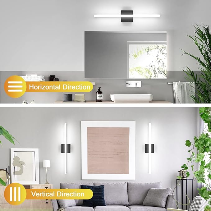Combuh 2 Pack Bathroom Light Fixtures Black Vanity Lights Bar 24 Inch 14W Bathroom Lights Over Mirror IP44 Wall Sconces Cool White 6000K