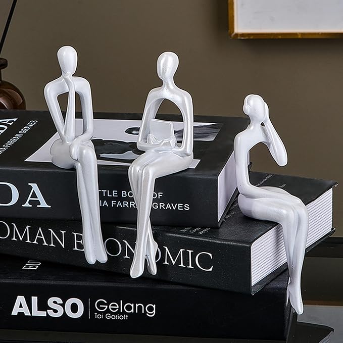 XINXUAN White Statue Home Decor - Modern Bookshelf & Desk Decor - 3 Piece Set
