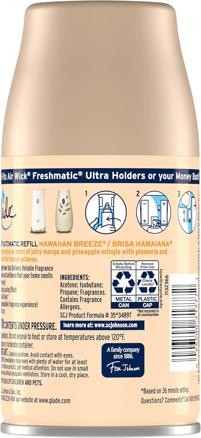 Glade Automatic Spray Refill, Air Freshener for Home and Bathroom, Hawaiian Breeze, 6.2 Oz