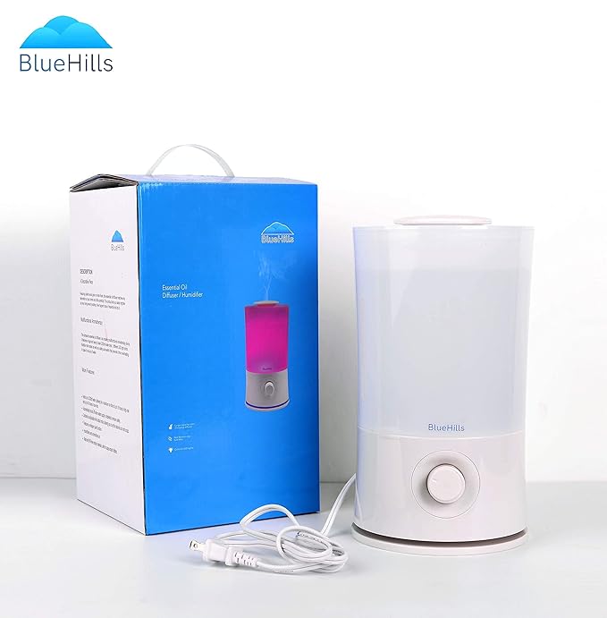BlueHills Premium 2000 Ml and 1000 Ml Set of 2 Large Essential Oils Diffusers for Large Rooms Big Capacity Models Adjustable Cool Mist Great Gift – Value Pack of 2 White