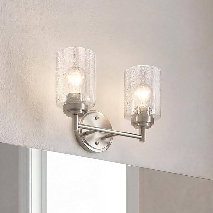 Kichler Winslow 12.75" Vanity Light in Brushed Nickel, 2-Light Transitional Bathroom Light with Clear Seeded Glass. (12.75" W x 9.25" H), 45885NI