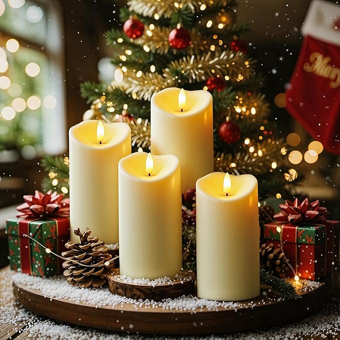 Raycare 6"x3" Outdoor Waterproof Flameless Candles with Remote and Timer, Battery Operated LED Electric Fake Pillar Candle for Christmas Home Wedding Decor, Dark Ivory, Set of 2