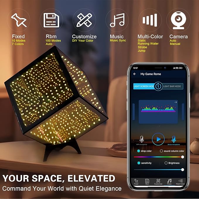 RGB Infinity Hyper Cube Light with APP Control - Smart Infinity Mirror Night Light, 16M Colors Music Sync, Gaming Room Decor, Mood Lighting for Bedroom Desk and Party (7 Inches)