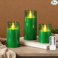 Raycare St. Patrick's Day Flameless Electronic Pillar Candles with Remote Control and Timer- Battery Operated Realistic Flickering LED Fake Candle for Home, Wedding Decor,Green,Set of 3(3"x4"5" 6")