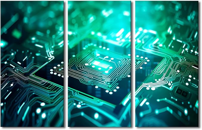 TUMOVO Semiconductor Chip Wall Art Canvas Prints Wall Art Chip Wall Decor 3 Pieces Canvas Wall Art Circuit Board Painting Room Wall Decor Modern Artwork Stretched and Framed Ready to Hang, 60" Wx40 H
