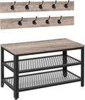HOOBRO Hall Tree Entryway Storage Bench, Coat Rack Shoe Bench, Shoe Rack Organizer with Coat Hooks, 3-in-1 Design, Wooden Furniture with Metal Frame, Greige and Black BG17MT01