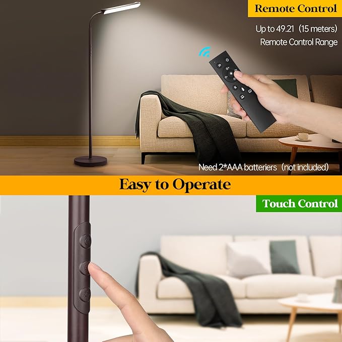 LED Floor Lamp, 18W Super Bright Floor Lamp for Living Room, Adjustable Stepless Colors & Brightness Standing Lamp, Eye Caring Reading Light with Remote& Touch Control for Bedroom Office