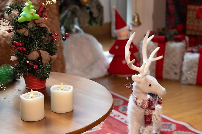 Flameless Pillar Candles Flickering with Remote Timer, Battery Operated LED Candles Up to 400 Hours, 3D Moving Flame Real Wax Candles. (Ivory with Art Water)