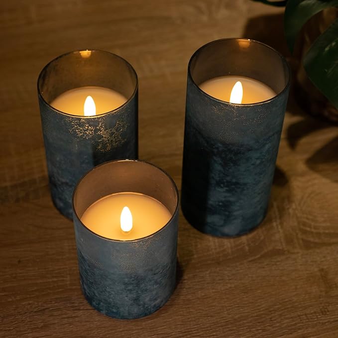 Mingfuxin Blue Flameless Candles with Remote - Battery Operated Candle with Timer, LED Indoor Pillar Candles for Home, Christmas, Wedding, Birthday Decorations