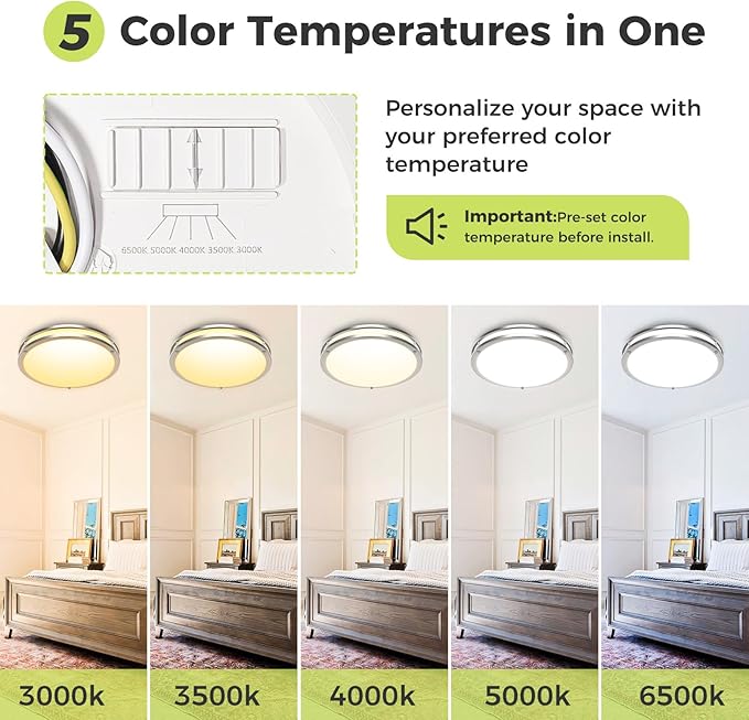 hepside 13inch Ceiling Lights, 24W & Dimmable Flush Mount LED Ceiling Light Fixture, 5CCT(3000K 3500K 4000K 5000K 6500K) Adjustable Ceiling Lamps for Kitchen Bathroom Bedroom Hallway
