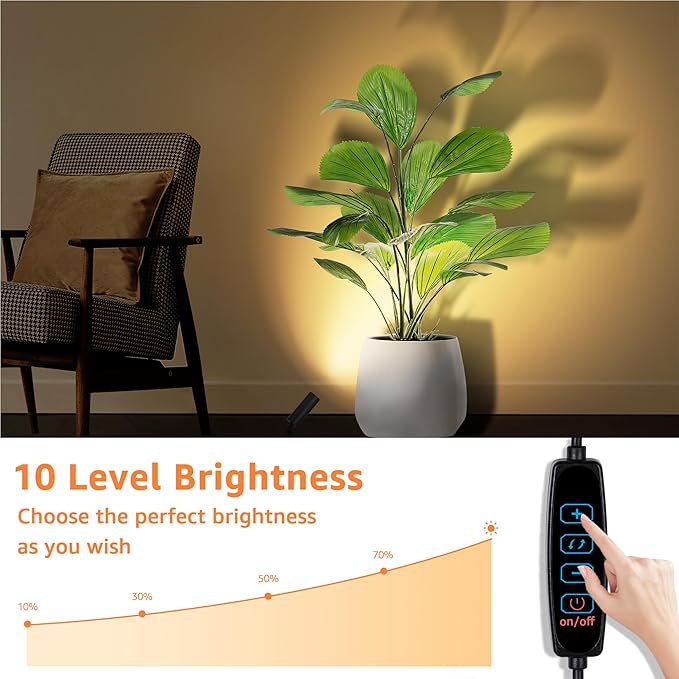 2 Pack Dimmable LED Uplights Indoor, 3000K/4000K/5000K Adjustable Spot Lights Indoor for Plants, Pictures, Artwork with 10 FT Plug Cord