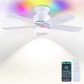 41 Inch White Flush Mount Ceiling Fans with RGB Lights, 5 Reversible Blades, 6-Speed 2H Timer, RGB & 3 CCT Dimmable, Remote & APP Control for Bedroom Living Room