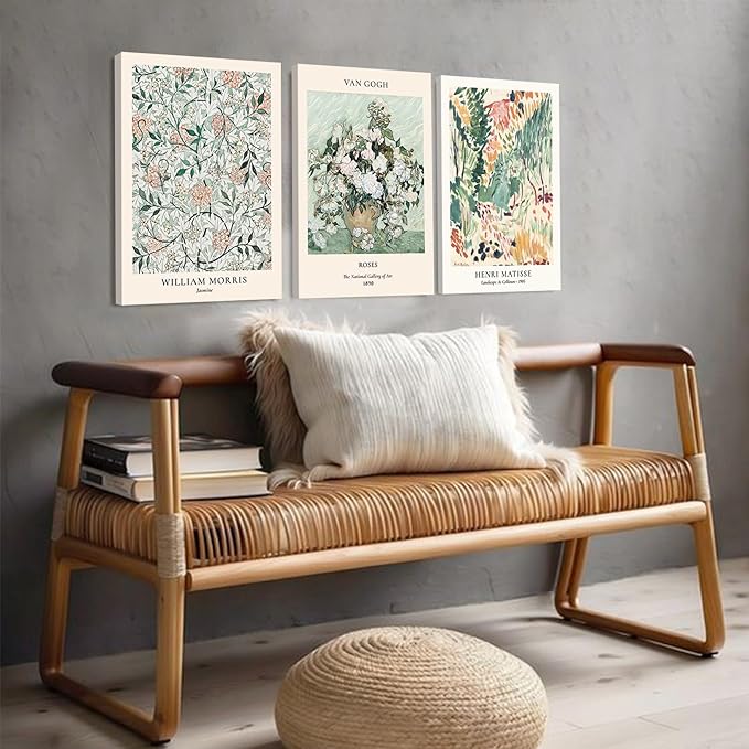 Sage Green Wall Decor Living Room,Matisse Wall Art Framed Abstract Van Gogh Wall Art for Bedroom,Aesthetic Modern Green Pictures Vintage Floral Boho Art Wall Decor for Bathroom,12"x16"