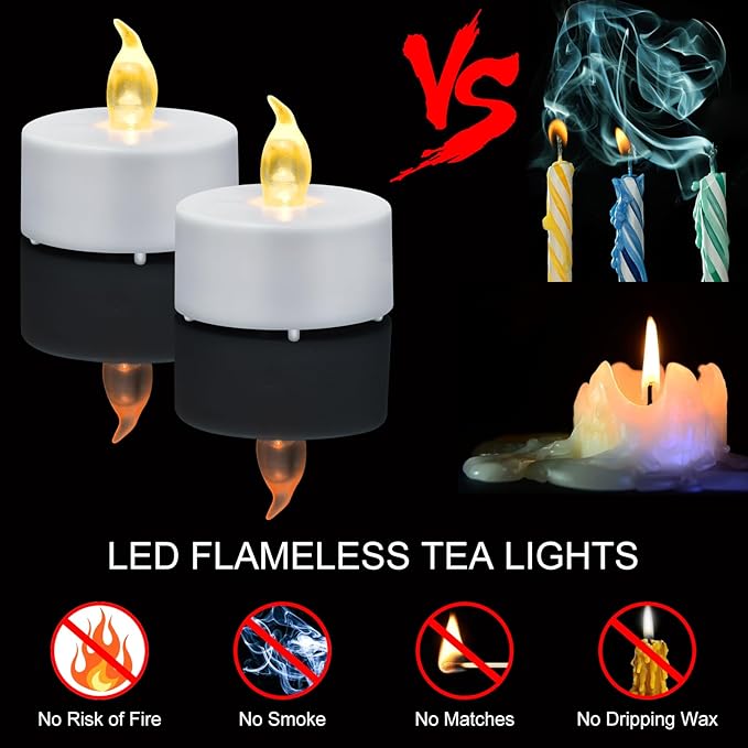LED Tea Lights with Remote Control: Battery Operated Bulk Realistic and Bright Flickering Long Lasting 400+Hours Flameless Candles for Home Decor Holiday Wedding Party (12pack, WarmYellow)