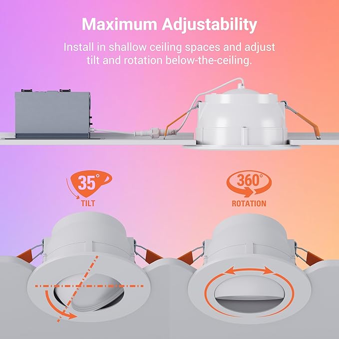 HALO 6” Smart Wi-Fi Canless LED Light Powered by WiZ Pro, Dimmable Full Color w/Adjustable Gimbal, SpaceSense, Smart Home-Ready - RAWZC610