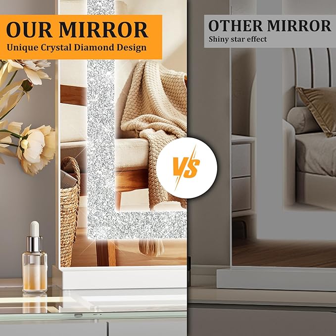 FENCHILIN Vanity Mirror with Lights 23” x 18” Hollywood Makeup Mirror with Light Strip Smart Touch Control 3 Colors Dimmable Light Strip & 10X Magnification White