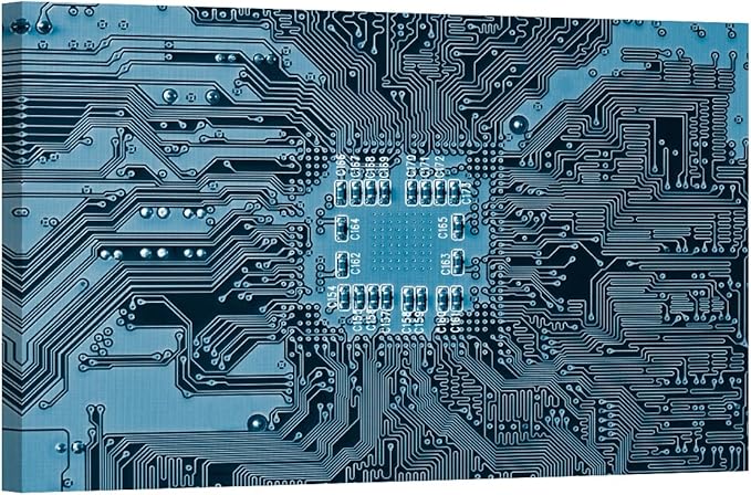 LSIUHWUWI Blue Electronic Circuit Canvas Wall Art Technology Science Poster Artwork Pictures for Bedroom Canvas Wall Art Stretched and Framed Ready to Hang 24X36 INCH