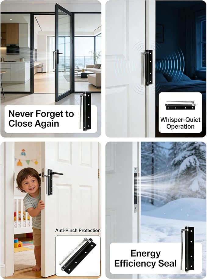 Automatic Door Closers for Home,Safety Spring Door Closer,Thick Stainless Steel Material,Adjustable Catch Speed,with Screw,Wrench,Easy to Install