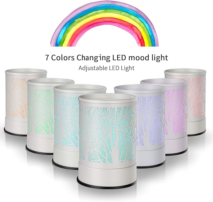 Fragrance Wax Melts Warmer with 7 Colors LED Changing Light Classic Black Forest Design Scent Oil Candle Warmer for Home White Tree