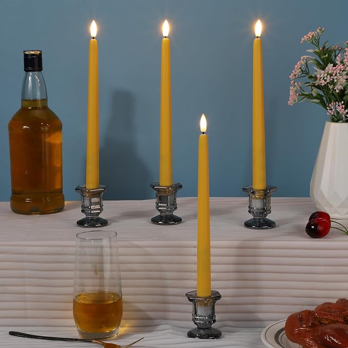 Macarrie 24 Packs Flameless Taper Candles Battery Operated Fake 11 Inch Long Candlelight LED Flameless Candlesticks Flickering Tapered for Spring Summer Wedding(Yellow)