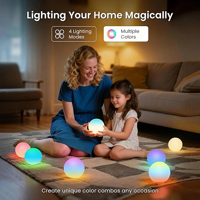 LOFTEK LED Ball Light, 3-inch Rechargeable Globe Lights, Color-Changing Ball Lamp with Remote, Waterproof Orb Light, Smart Sphere Night Light for Home Bedroom Pool Decor, Mood Light, Gift, 2 Pack