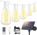 48FT Solar Outdoor String Lights with Remote & Timer, Shatterproof Dimmable 3 Modes Patio Lights with 15+1 ST38 LED Bulbs for Backyard-White