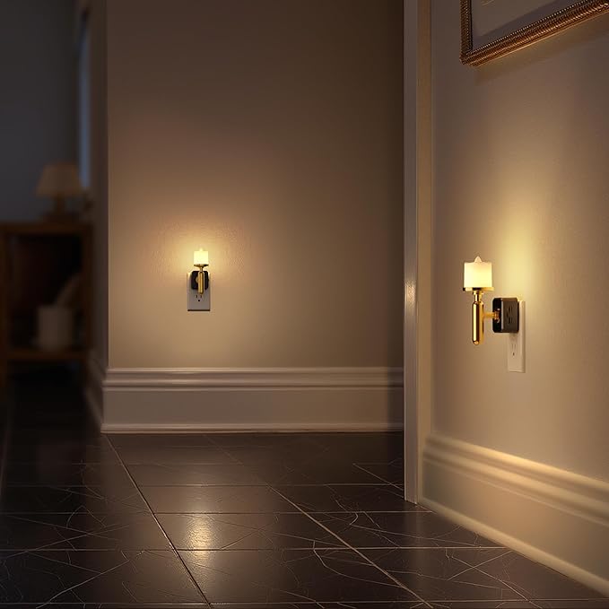 Briignite Flameless Candle Night Light, Night Lights Plug into Wall, LED Candle Night Light with Light Sensor, 0-100LM Dimmable Nightlight Plug in, 3000K Soft White Nightlight for Bathroom, 2 Pack