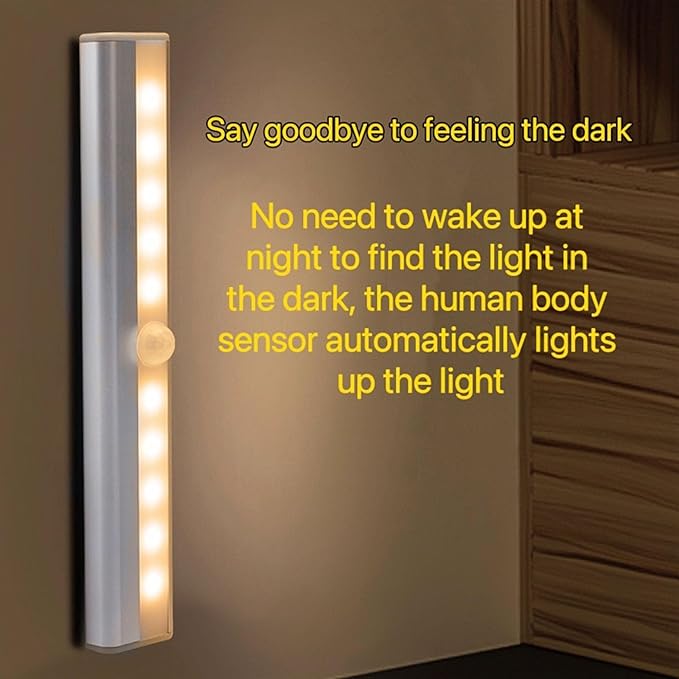 10LEDs Outdoor Sensor Step Light,2 Pack RV Sensor LED Light Bar,Stick-On Anywhere Magnetic Night Strip Light for Flight of Steps,Closets,Cabinets,Hallways,Bathrooms,Car Trunks(Warm White)