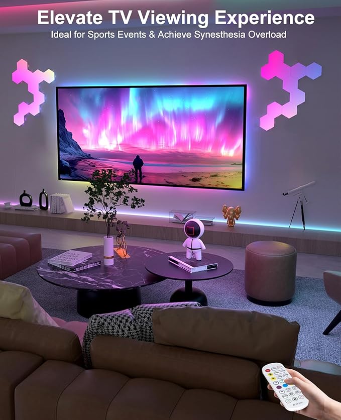 Hexagon LED Lights for Gaming Setup, Smart Home Gaming Lights Room Decor Work with Alexa Google Assistant, 14 DIY LED Panels for Wall Voice App Control Music Sync for TV Bedroom Aesthetic Decor Gift