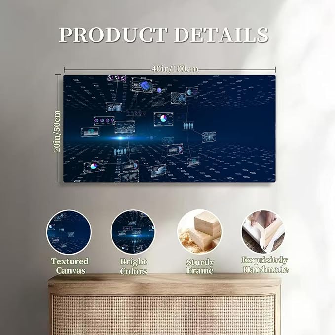 Wibinuki Wall Art Wall Decor Wall Paintings Smart city, world, Global communicion network G Business graph. for Living Room Bedroom Bathroom Home Decor Can Be Hung Directly 20"x 40"