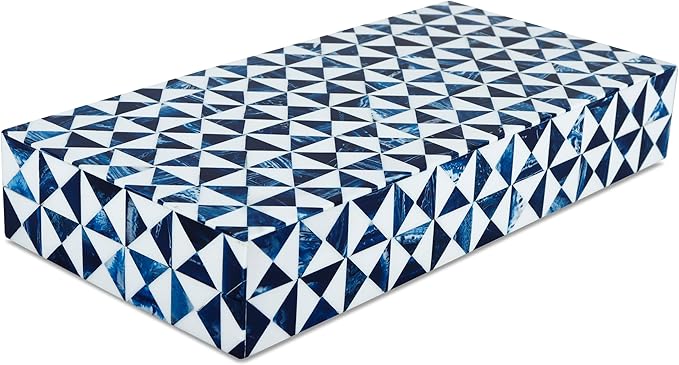 Handicrafts Home Blue and White Decorative Storage Box with Lid– Large Coffee Table Storage Box, Handmade Resin Inlay Wooden Box, Remote Control Organizer, Keepsake Box, Home Decor Storage Box-12x6x2